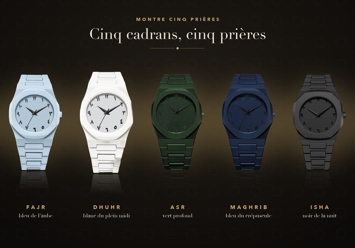 Montre Cinq Prières : Fajr, Dhuhr, Asr, Maghrib, Isha